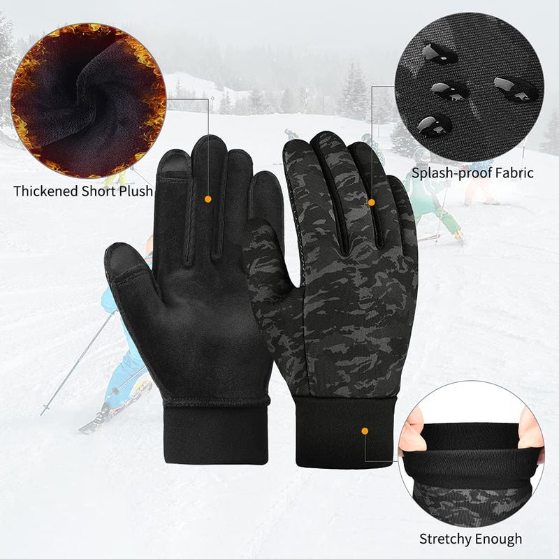 OOPOR Kid Winter Gloves with Grip - Boy Girl Wram Thermal Ski Touch Screen Bike Mittens Black 6-12 Year - Image 5